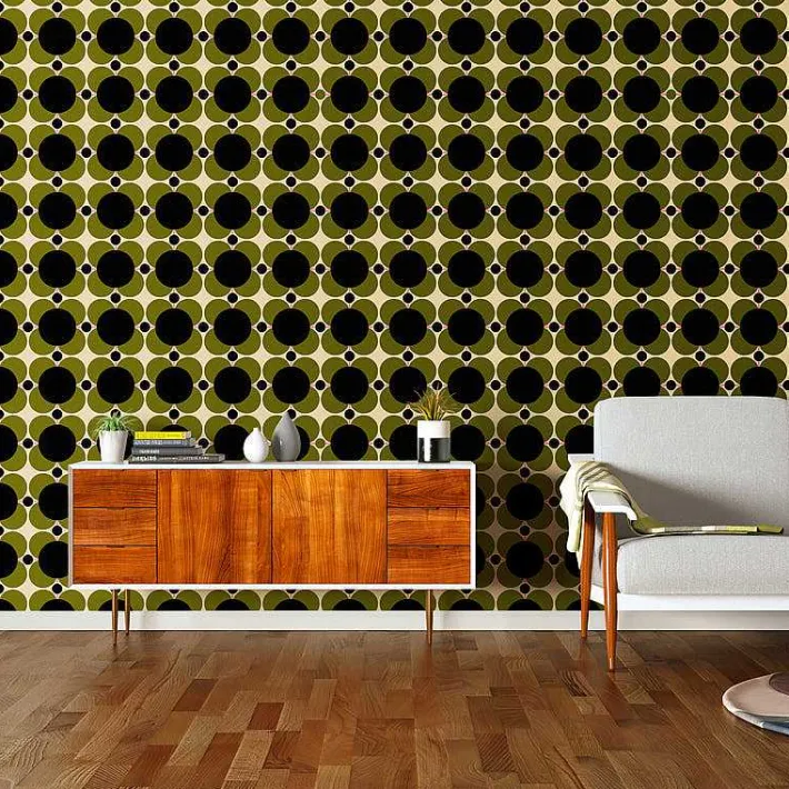 Orla Kiely Atomic Flower Khaki Wallpaper