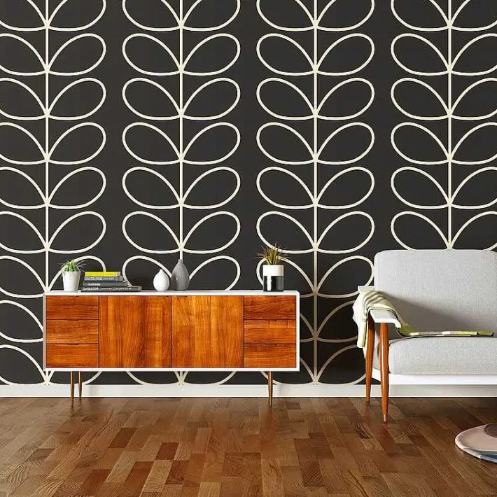 Orla Kiely Giant Linear Stem Charcoal Wallpaper