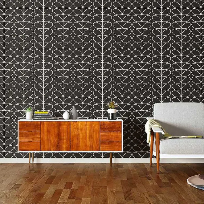 Orla Kiely Linear Stem Charcoal Wallpaper